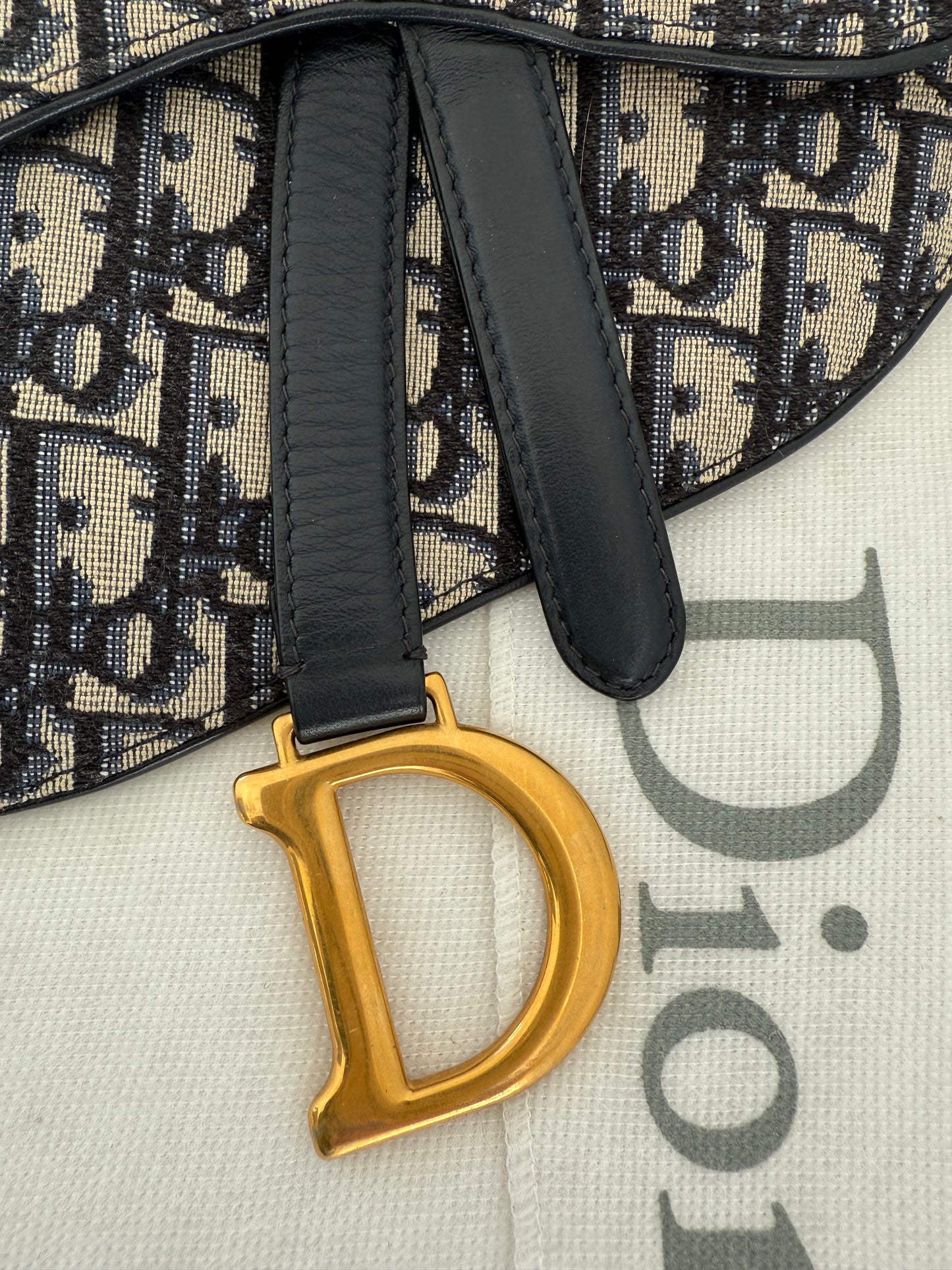CHRISTIAN DIOR Oblique Blue Monogram Saddle Shoulder Crossbody Bag