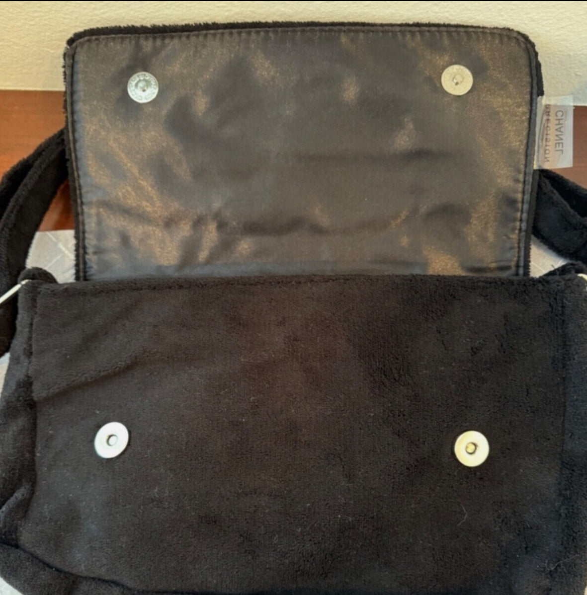 Black Chanel White Coco Mark Pile Crossbody Shoulder Bag Soft Handbag