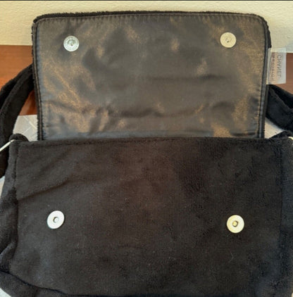 Black Chanel White Coco Mark Pile Crossbody Shoulder Bag Soft Handbag