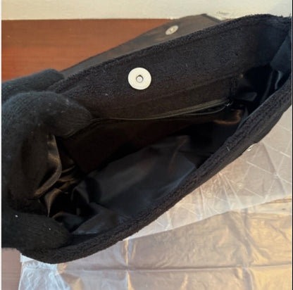 Black Chanel White Coco Mark Pile Crossbody Shoulder Bag Soft Handbag