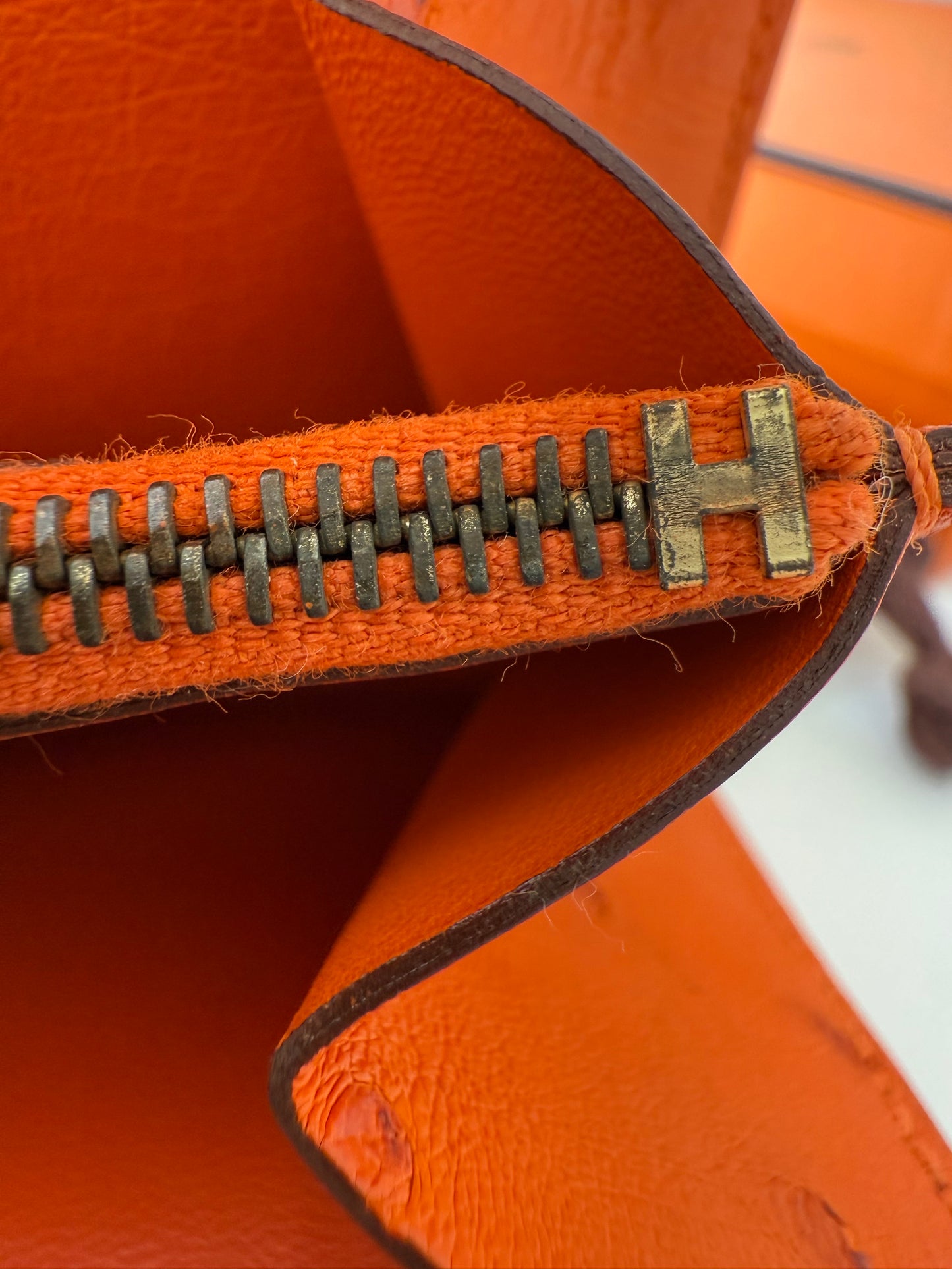 NEW RARE HERMES Constance Short Wallet Clutch in Orange Ostrich with Palladium HW& Leather Strap