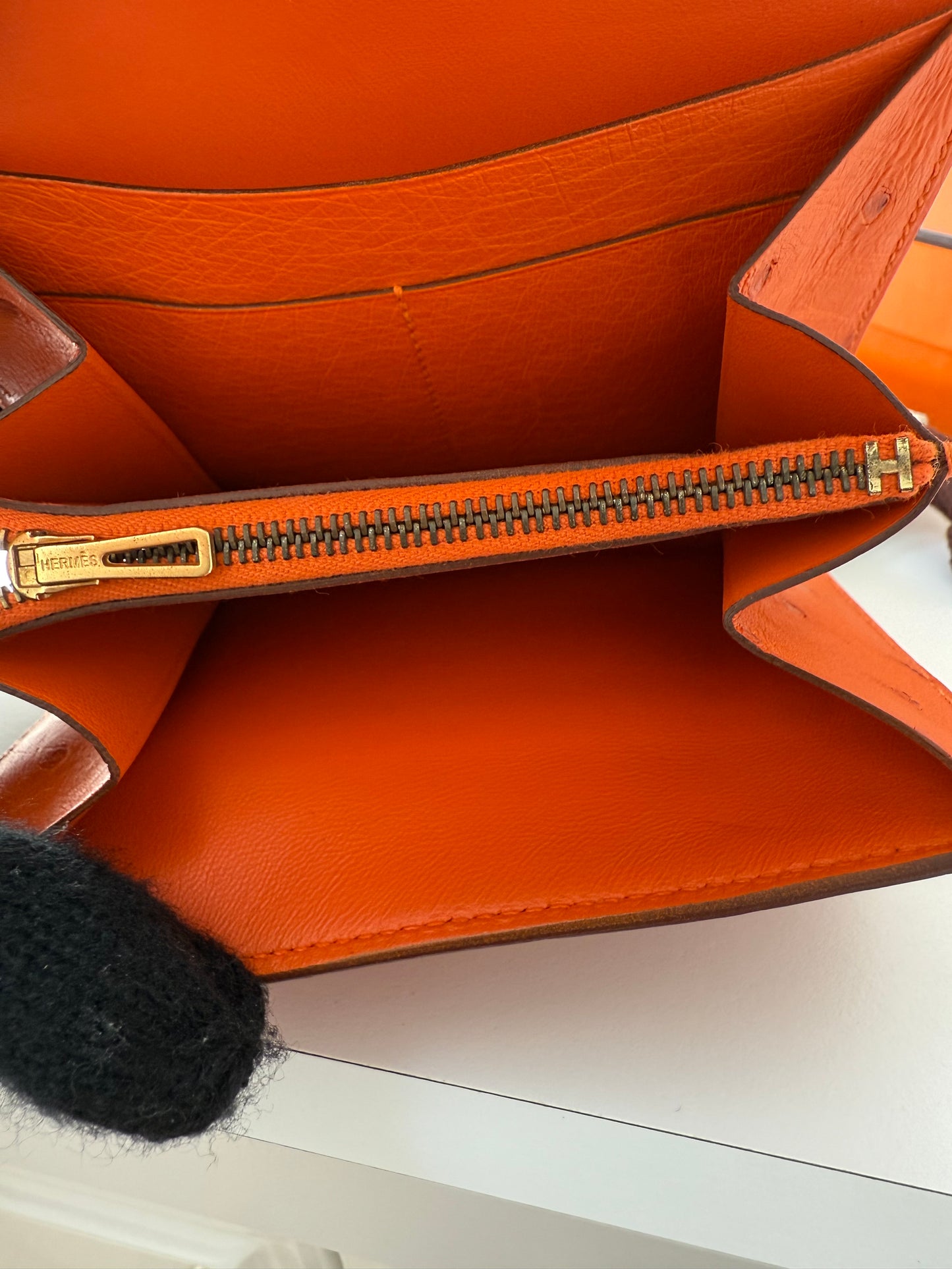 NEW RARE HERMES Constance Short Wallet Clutch in Orange Ostrich with Palladium HW& Leather Strap