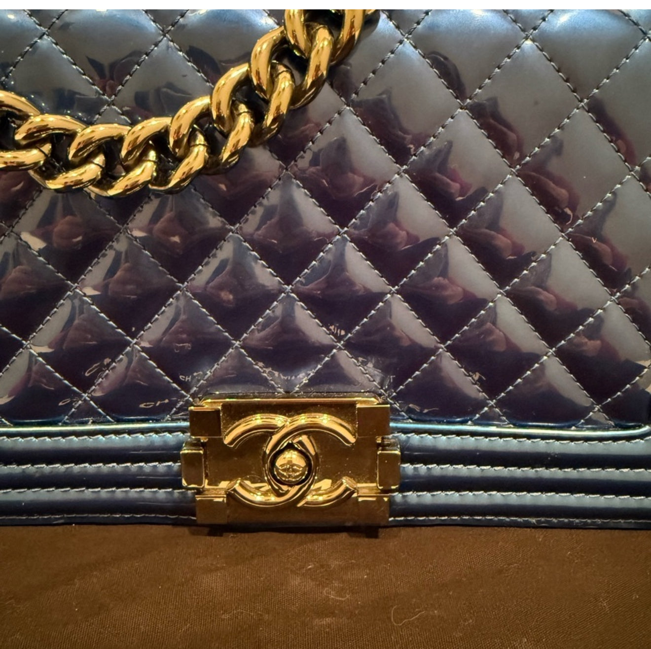 CHANEL Metallic Royal Blue Quilted Medium Boy Flap Bag