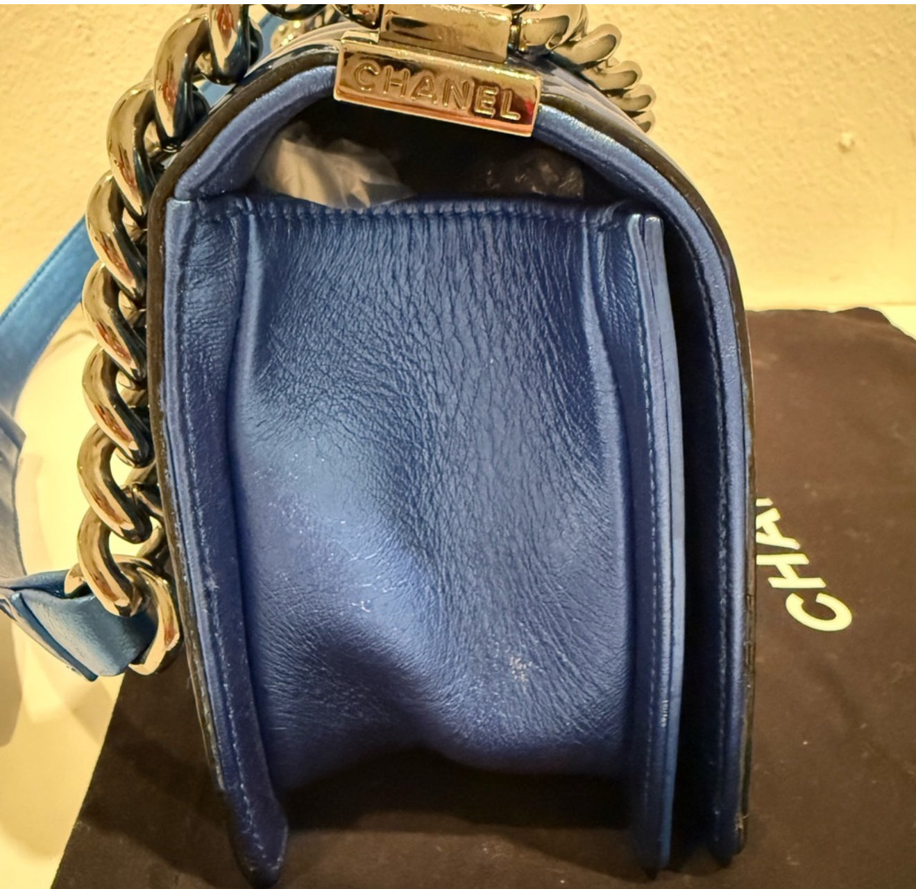 CHANEL Metallic Royal Blue Quilted Medium Boy Flap Bag