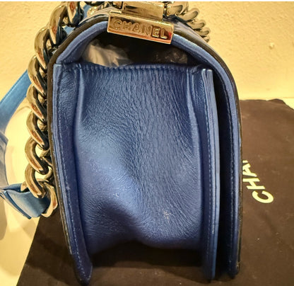CHANEL Metallic Royal Blue Quilted Medium Boy Flap Bag