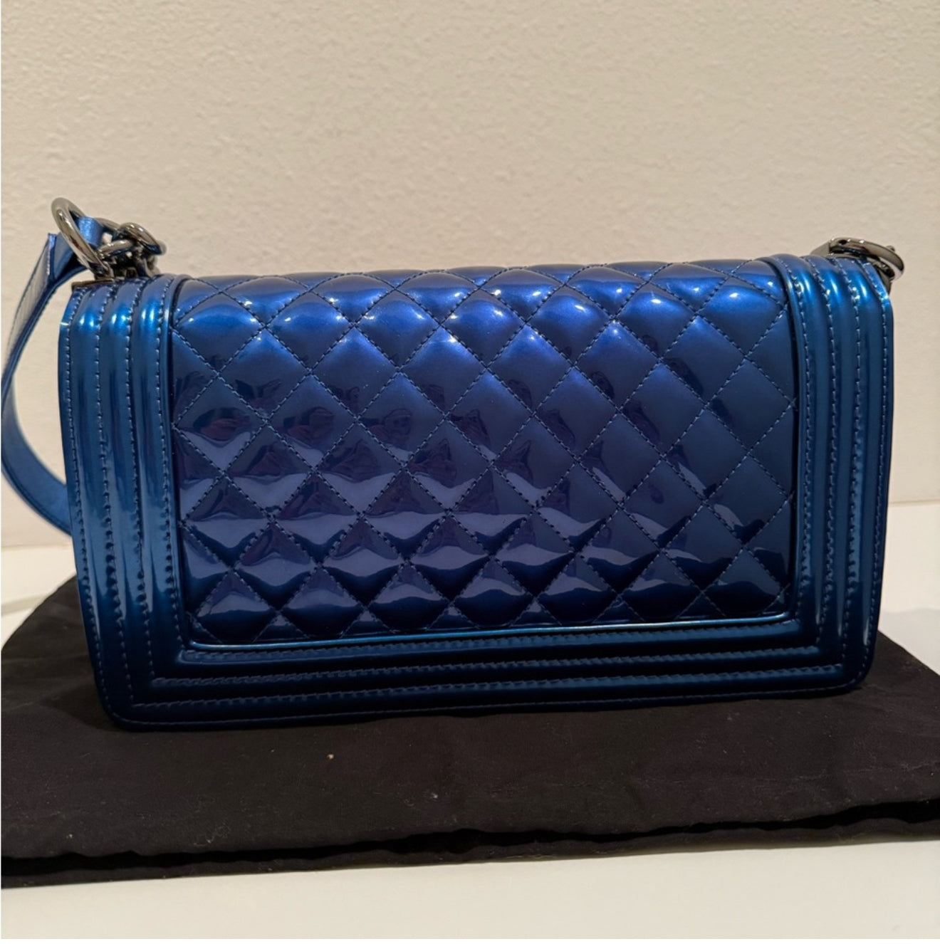CHANEL Metallic Royal Blue Quilted Medium Boy Flap Bag