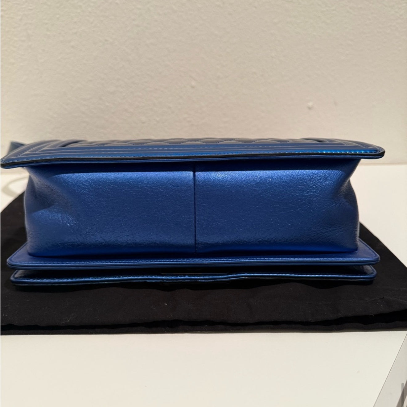 CHANEL Metallic Royal Blue Quilted Medium Boy Flap Bag