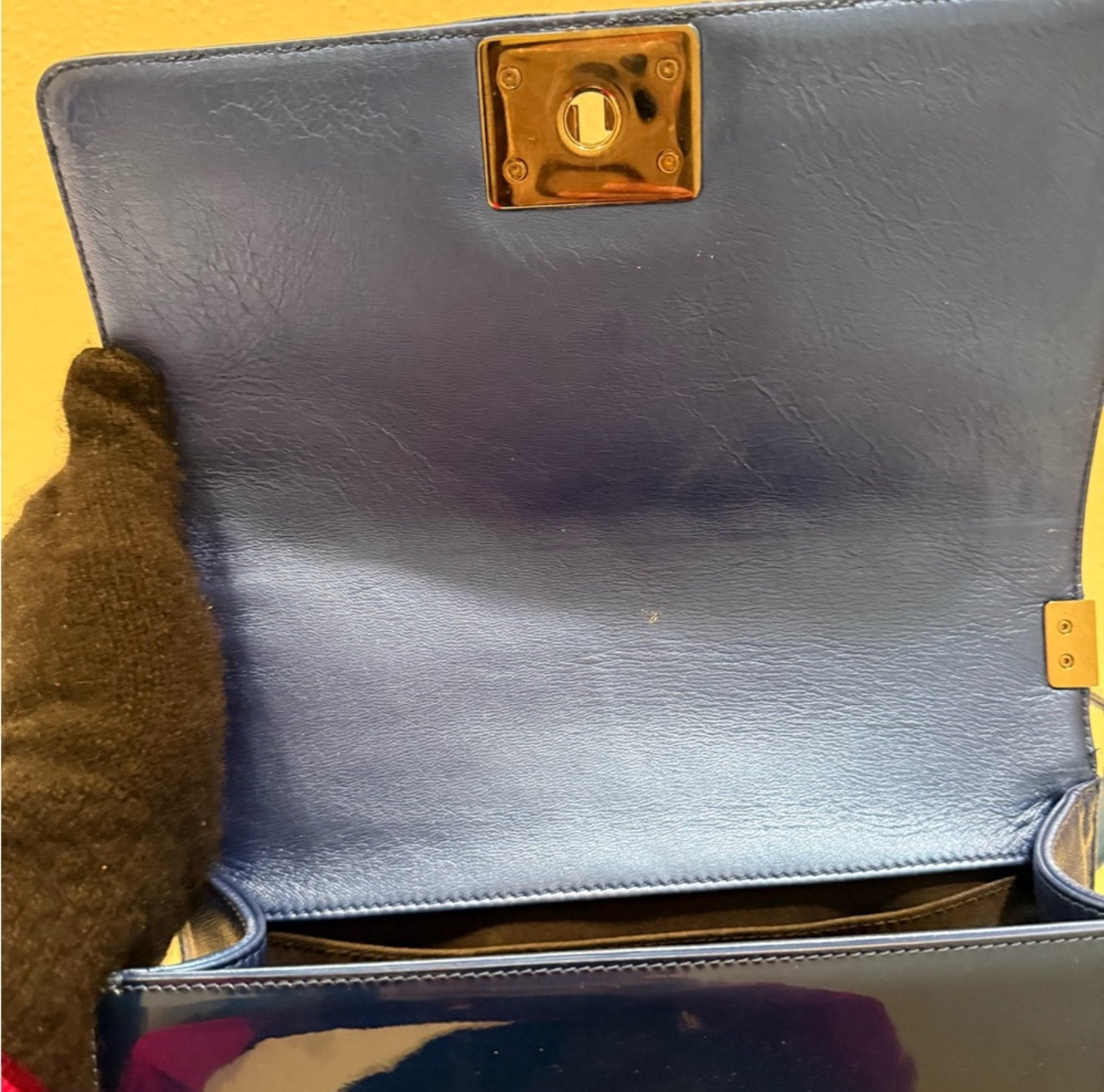 CHANEL Metallic Royal Blue Quilted Medium Boy Flap Bag