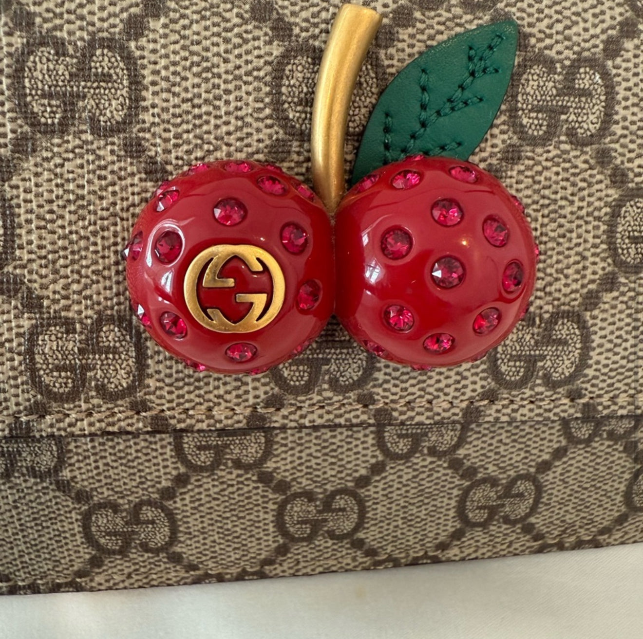 NEW Limited Edition Gucci Cherries Wallet on Chain GG Coated Canvas WOC