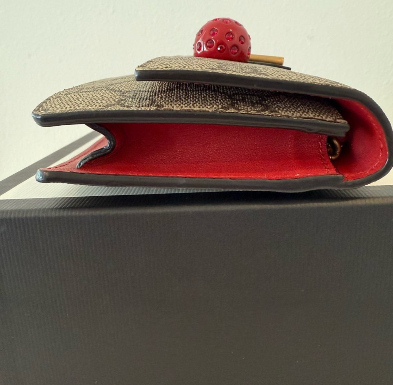 NEW Limited Edition Gucci Cherries Wallet on Chain GG Coated Canvas WOC