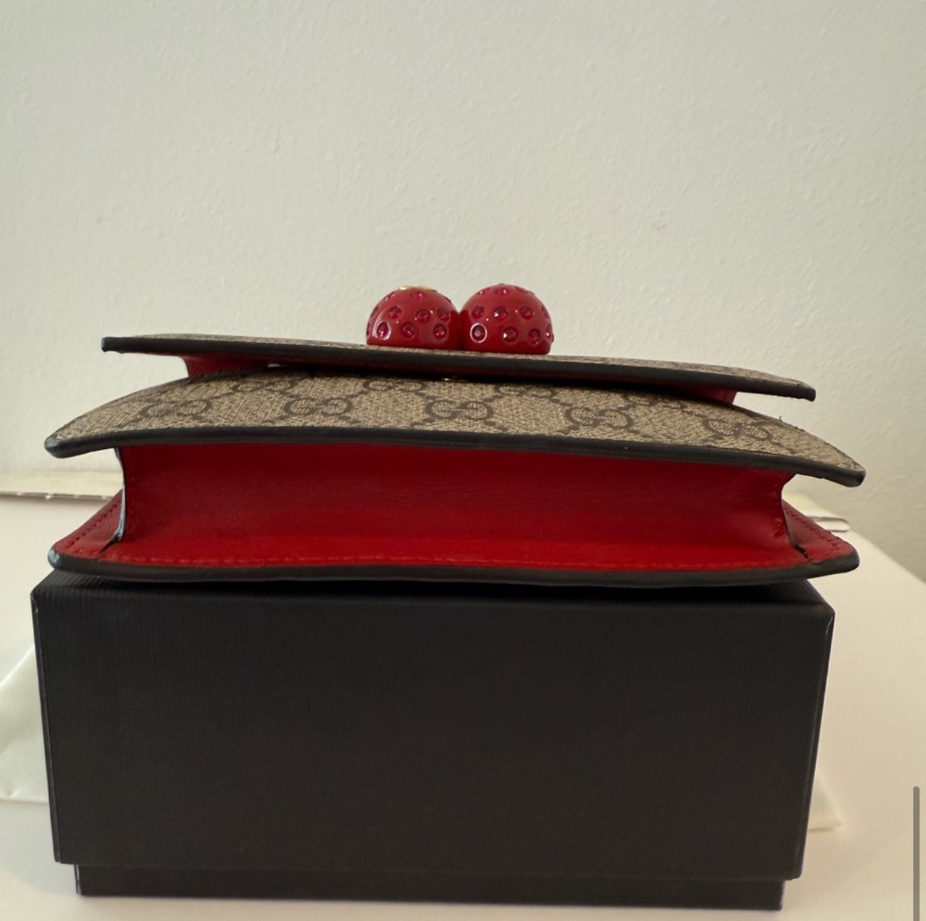 NEW Limited Edition Gucci Cherries Wallet on Chain GG Coated Canvas WOC