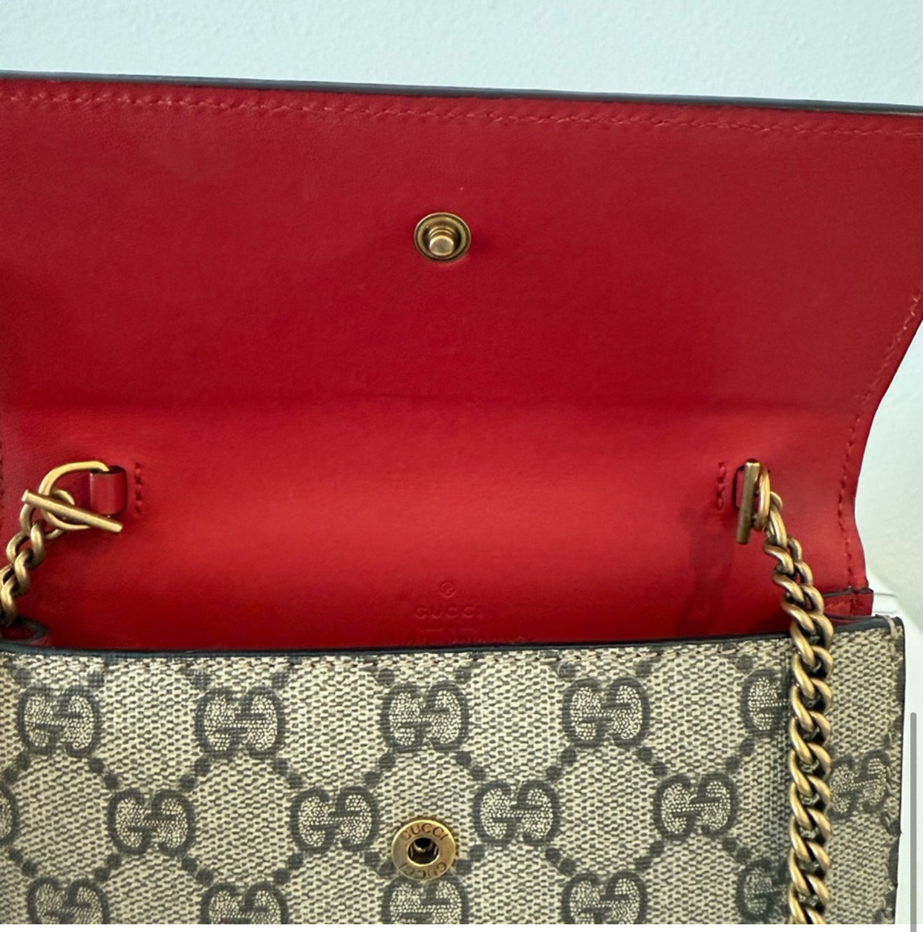 NEW Limited Edition Gucci Cherries Wallet on Chain GG Coated Canvas WOC