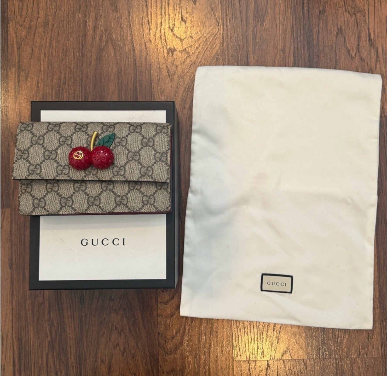 NEW Limited Edition Gucci Cherries Wallet on Chain GG Coated Canvas WOC