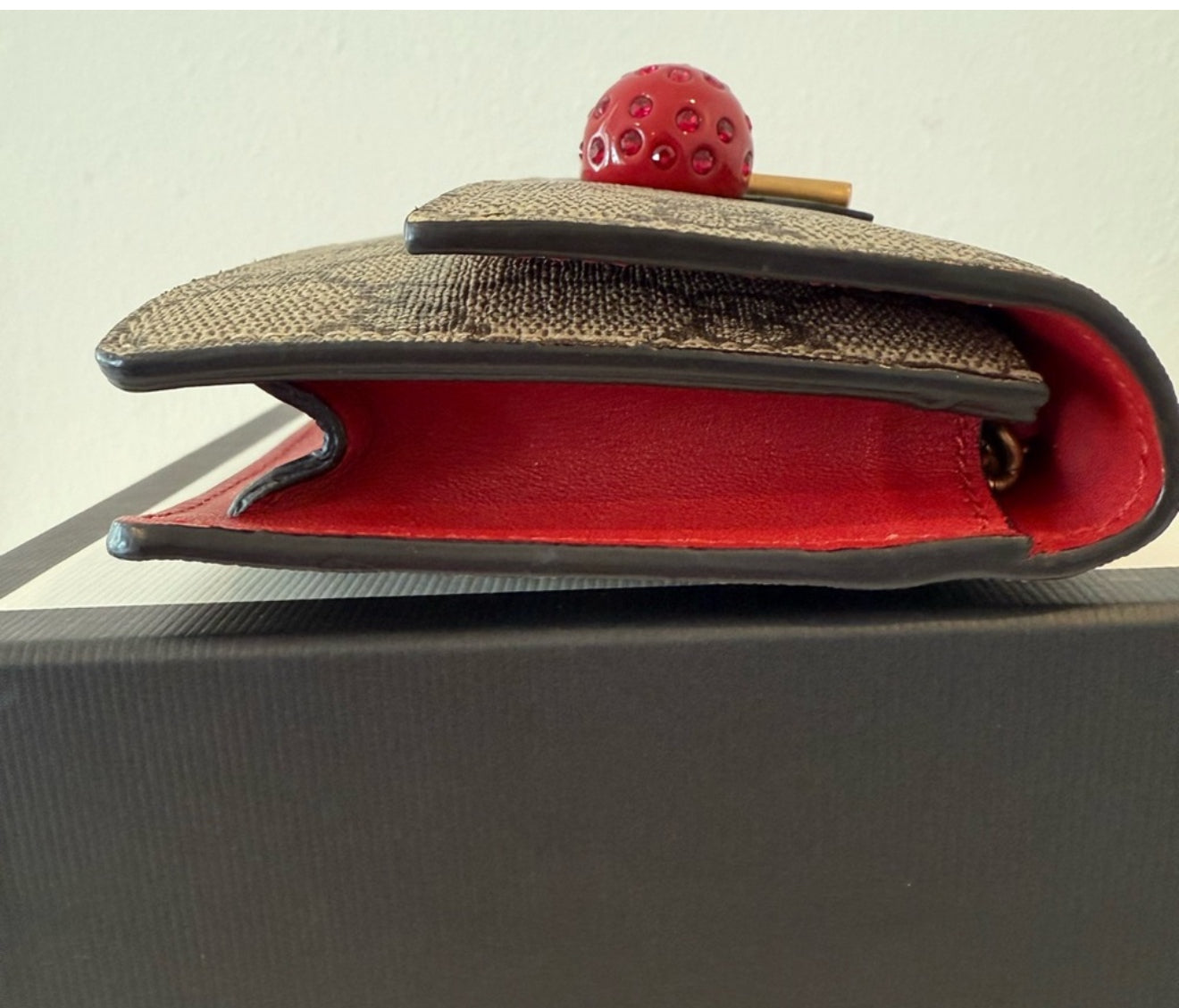 NEW Limited Edition Gucci Cherries Wallet on Chain GG Coated Canvas WOC