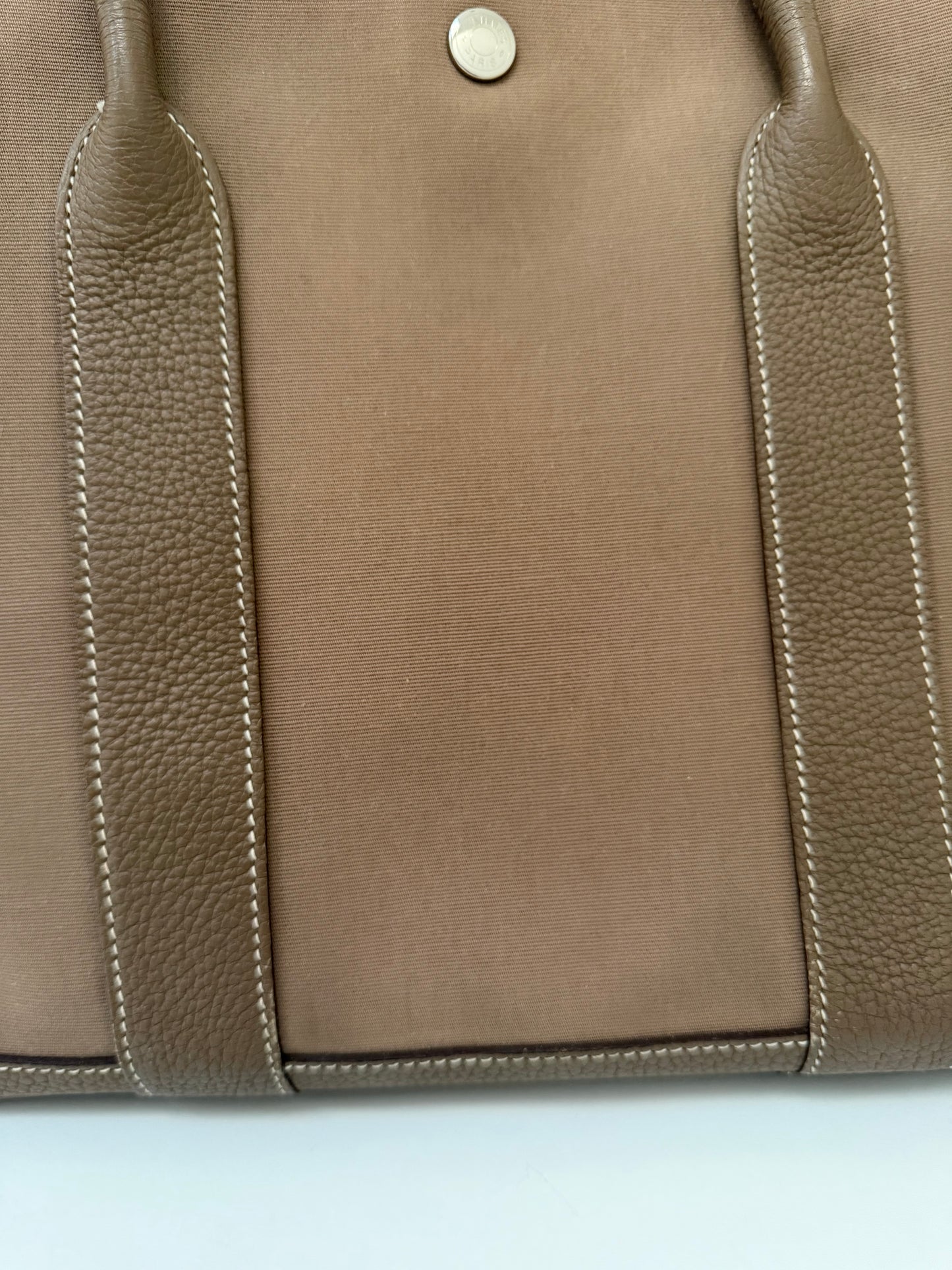 Hermes Garden Party 36 PM Toile Etoupe Leather Palladium Tote Bag