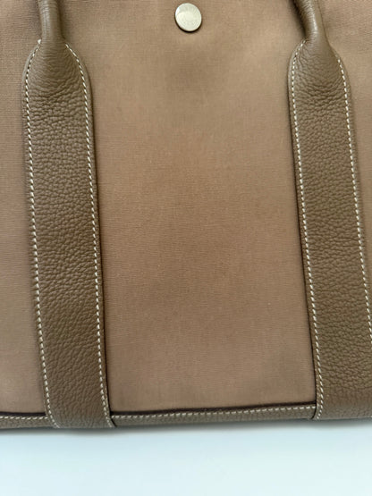 Hermes Garden Party 36 PM Toile Etoupe Leather Palladium Tote Bag