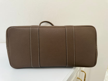 Hermes Garden Party 36 PM Toile Etoupe Leather Palladium Tote Bag