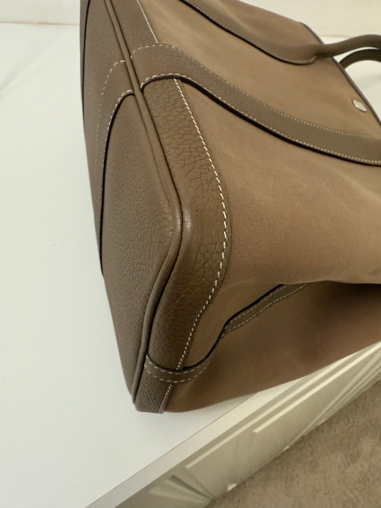 Hermes Garden Party 36 PM Toile Etoupe Leather Palladium Tote Bag