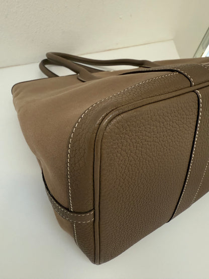 Hermes Garden Party 36 PM Toile Etoupe Leather Palladium Tote Bag