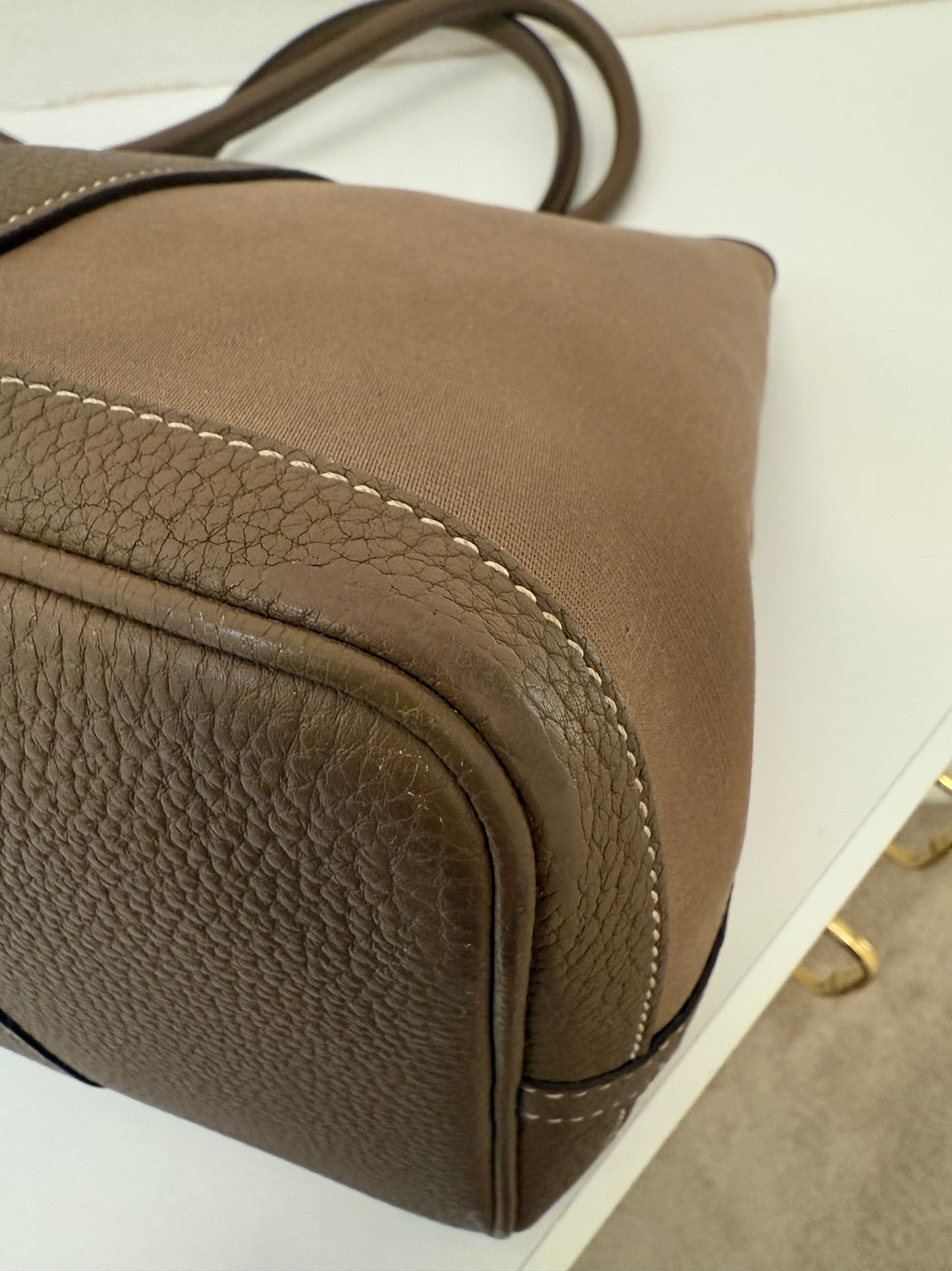 Hermes Garden Party 36 PM Toile Etoupe Leather Palladium Tote Bag