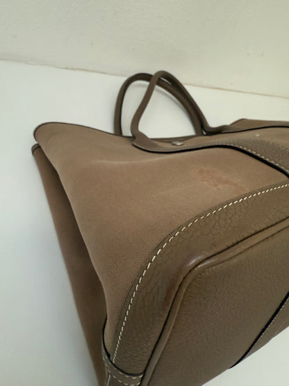 Hermes Garden Party 36 PM Toile Etoupe Leather Palladium Tote Bag