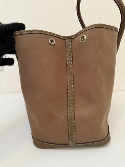 Hermes Garden Party 36 PM Toile Etoupe Leather Palladium Tote Bag