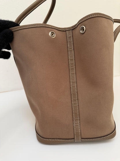 Hermes Garden Party 36 PM Toile Etoupe Leather Palladium Tote Bag