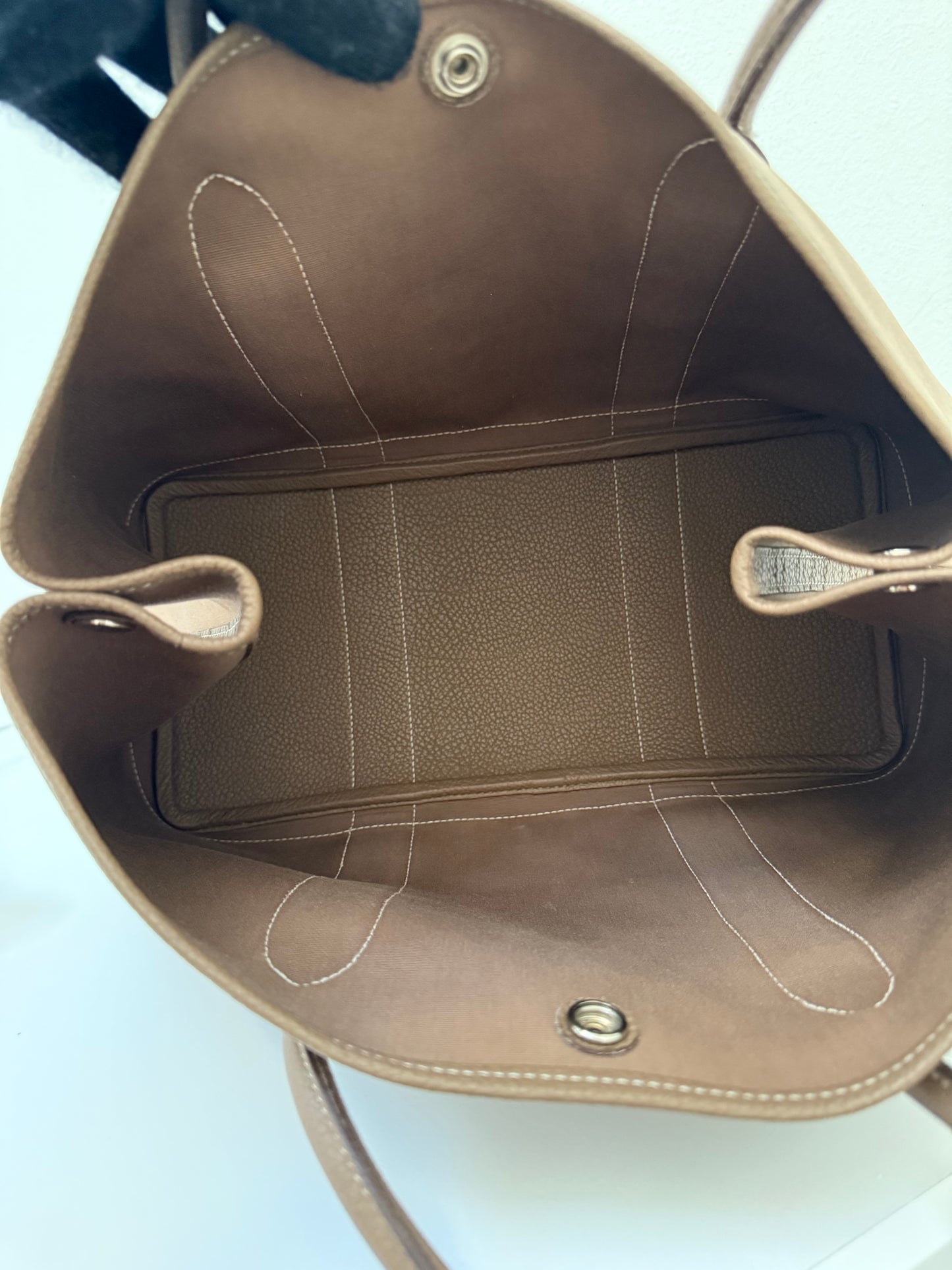 Hermes Garden Party 36 PM Toile Etoupe Leather Palladium Tote Bag