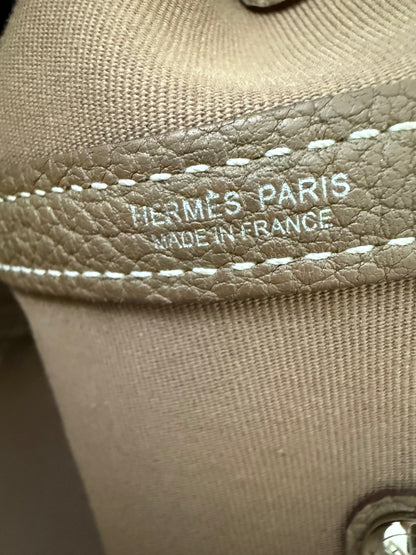 Hermes Garden Party 36 PM Toile Etoupe Leather Palladium Tote Bag