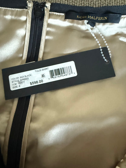 New Kobi Halperin Black with Gold Studded Scalloped Skirt Sz 6