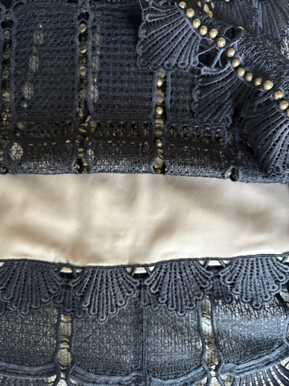 New Kobi Halperin Black with Gold Studded Scalloped Skirt Sz 6