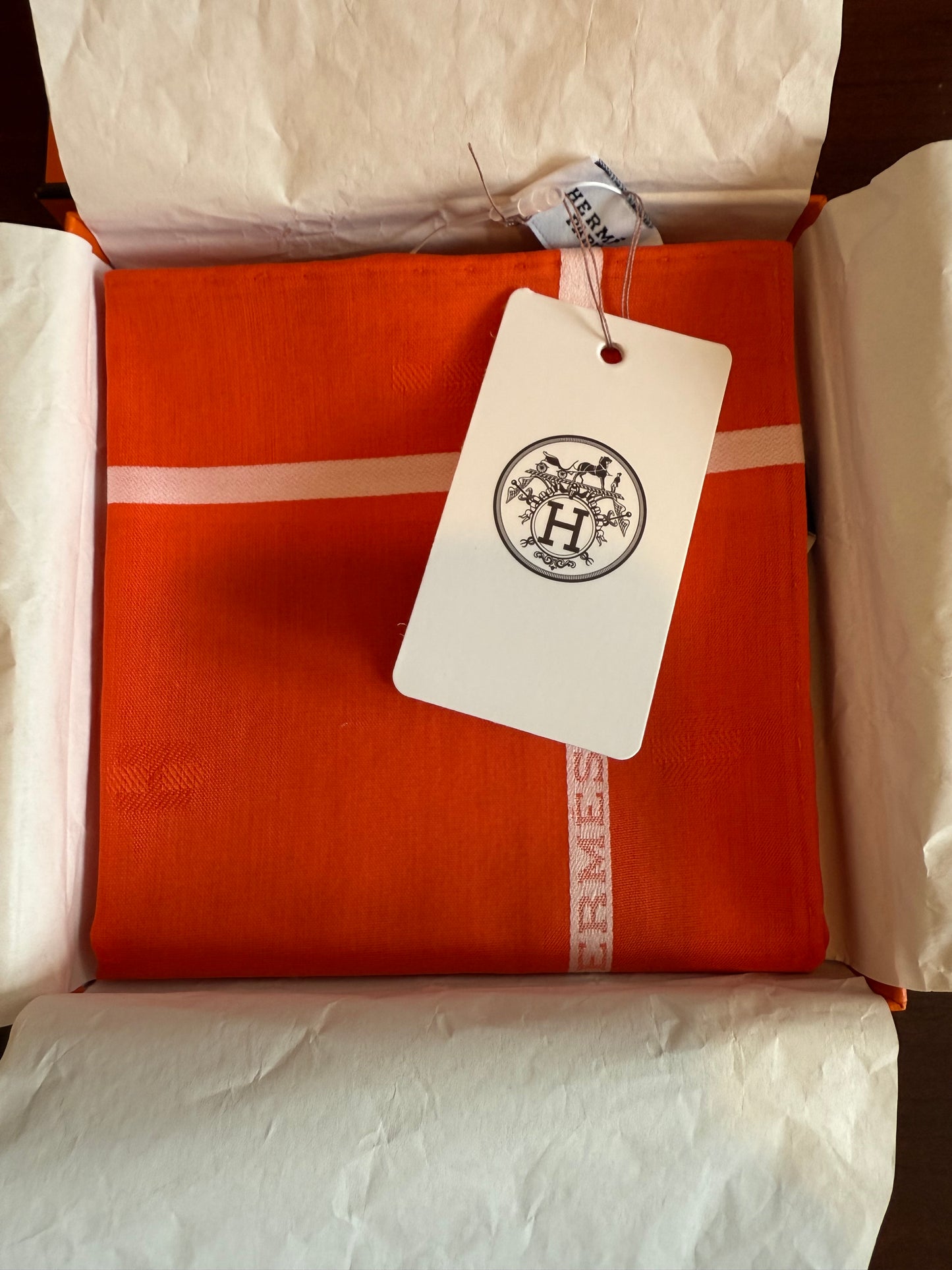 NEW NWT Hermes H Mark Orange Cotton Handkerchief Scarf