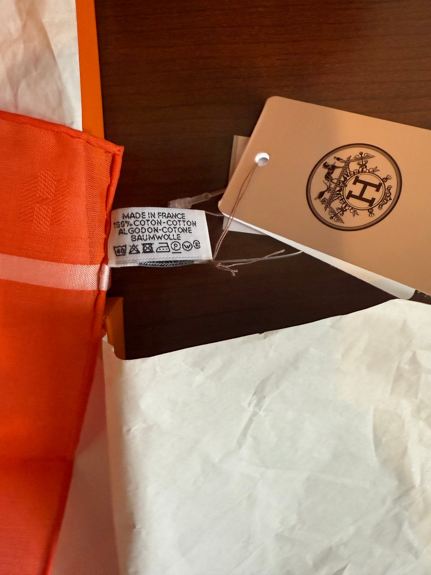 NEW NWT Hermes H Mark Orange Cotton Handkerchief Scarf