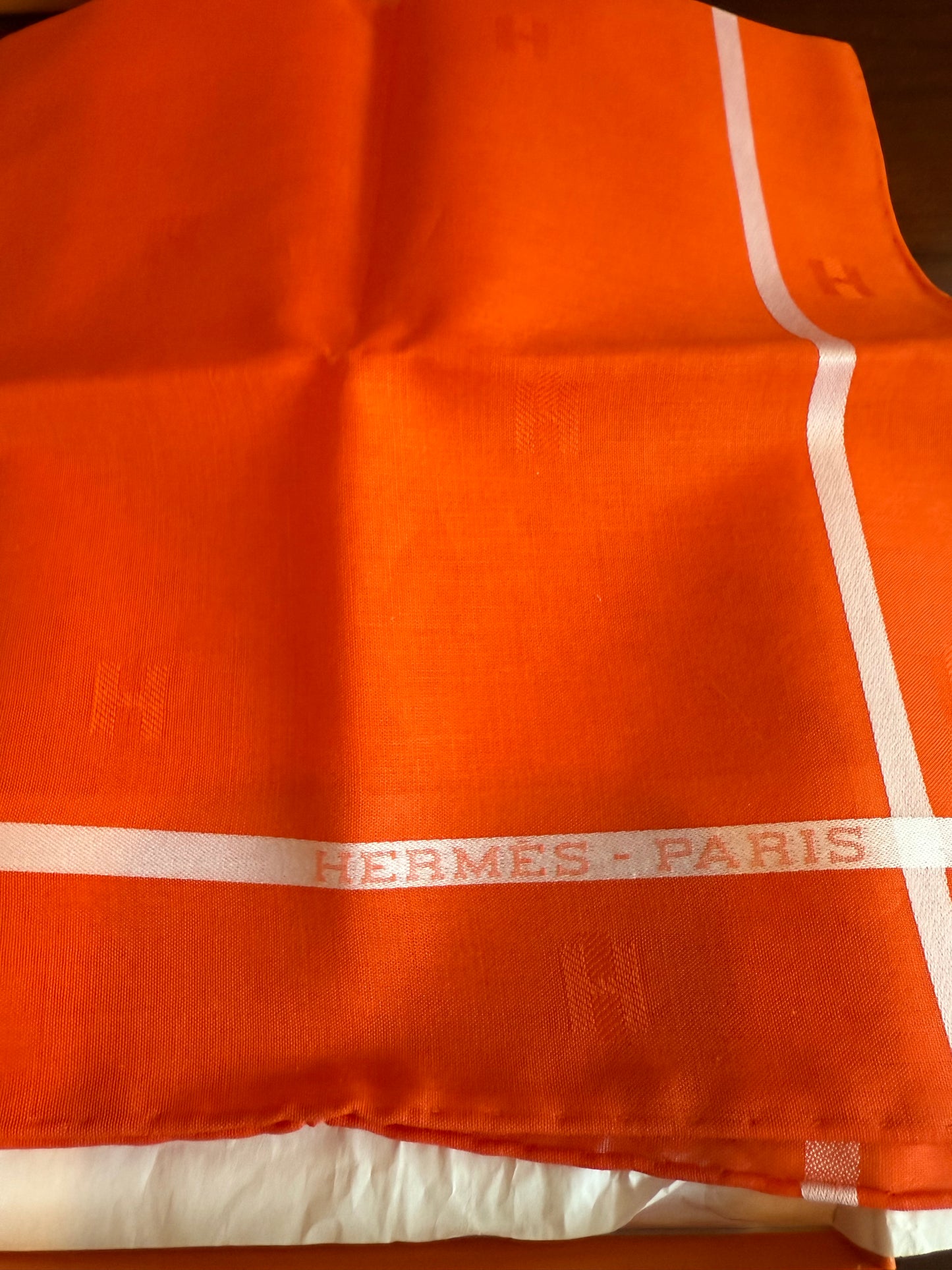 NEW NWT Hermes H Mark Orange Cotton Handkerchief Scarf