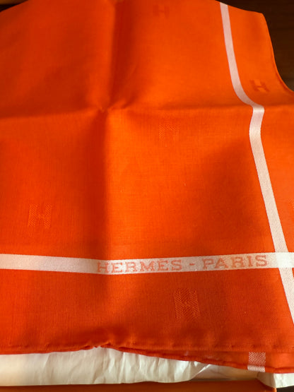 NEW NWT Hermes H Mark Orange Cotton Handkerchief Scarf
