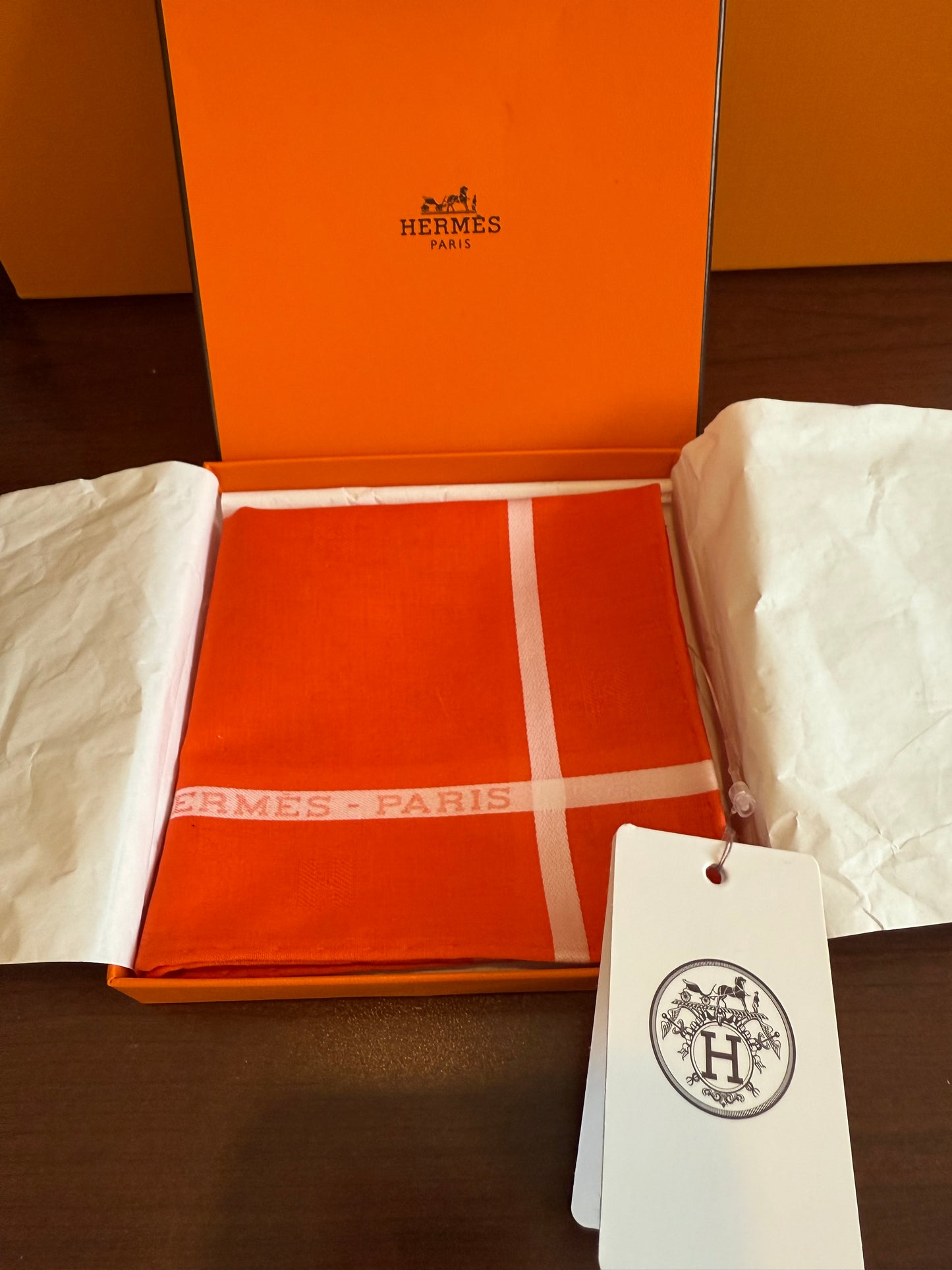 NEW NWT Hermes H Mark Orange Cotton Handkerchief Scarf