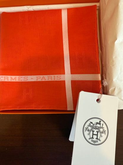 NEW NWT Hermes H Mark Orange Cotton Handkerchief Scarf