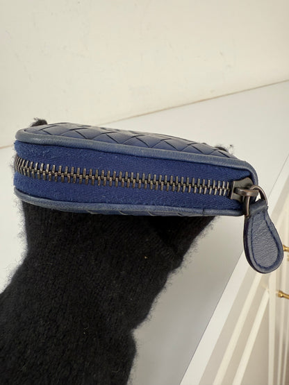 Authentic BOTTEGA VENETA Blue Intrecciato Zip Around Long Continental Wallet