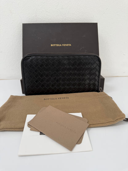 Authentic BOTTEGA VENETA Black Intrecciato Zip Around Long Continental Wallet