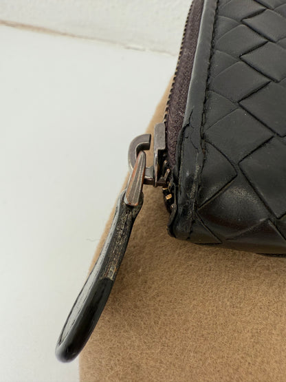 Authentic BOTTEGA VENETA Black Intrecciato Zip Around Long Continental Wallet