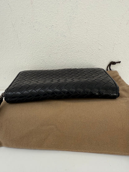 Authentic BOTTEGA VENETA Black Intrecciato Zip Around Long Continental Wallet