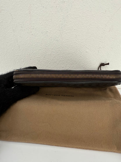Authentic BOTTEGA VENETA Black Intrecciato Zip Around Long Continental Wallet