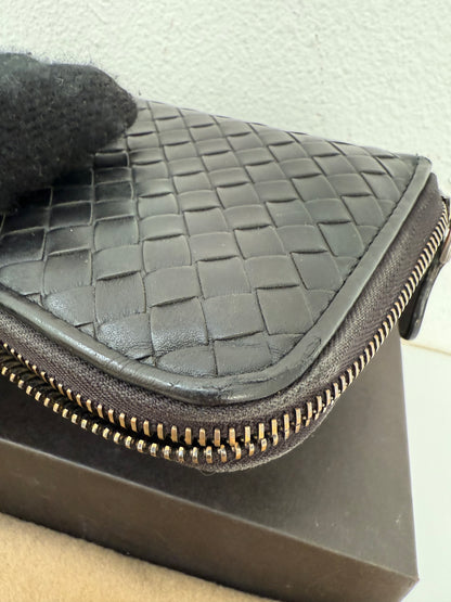 Authentic BOTTEGA VENETA Black Intrecciato Zip Around Long Continental Wallet