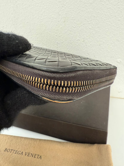 Authentic BOTTEGA VENETA Black Intrecciato Zip Around Long Continental Wallet