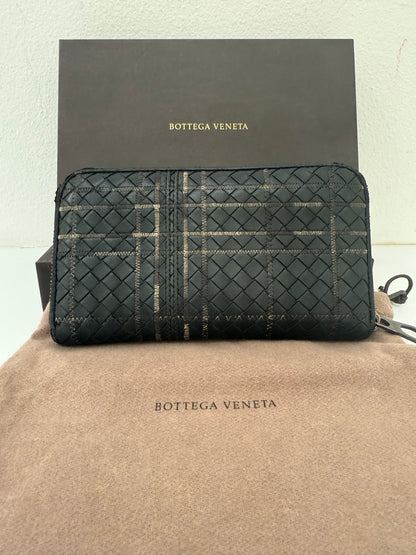BOTTEGA VENETA Anthracite Black Weave Intrecciato Zip Long Continental Wallet