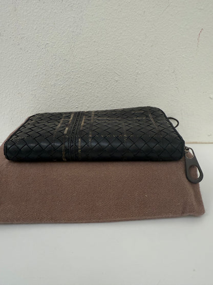 BOTTEGA VENETA Anthracite Black Weave Intrecciato Zip Long Continental Wallet