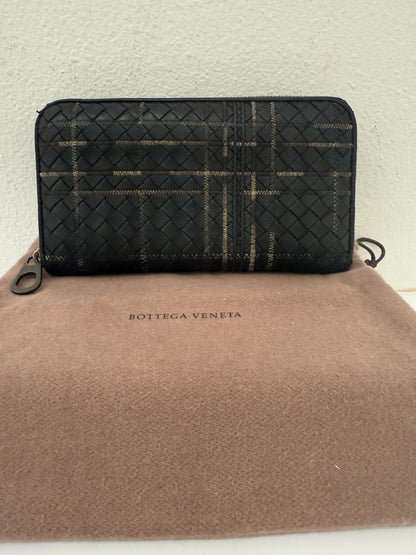 BOTTEGA VENETA Anthracite Black Weave Intrecciato Zip Long Continental Wallet