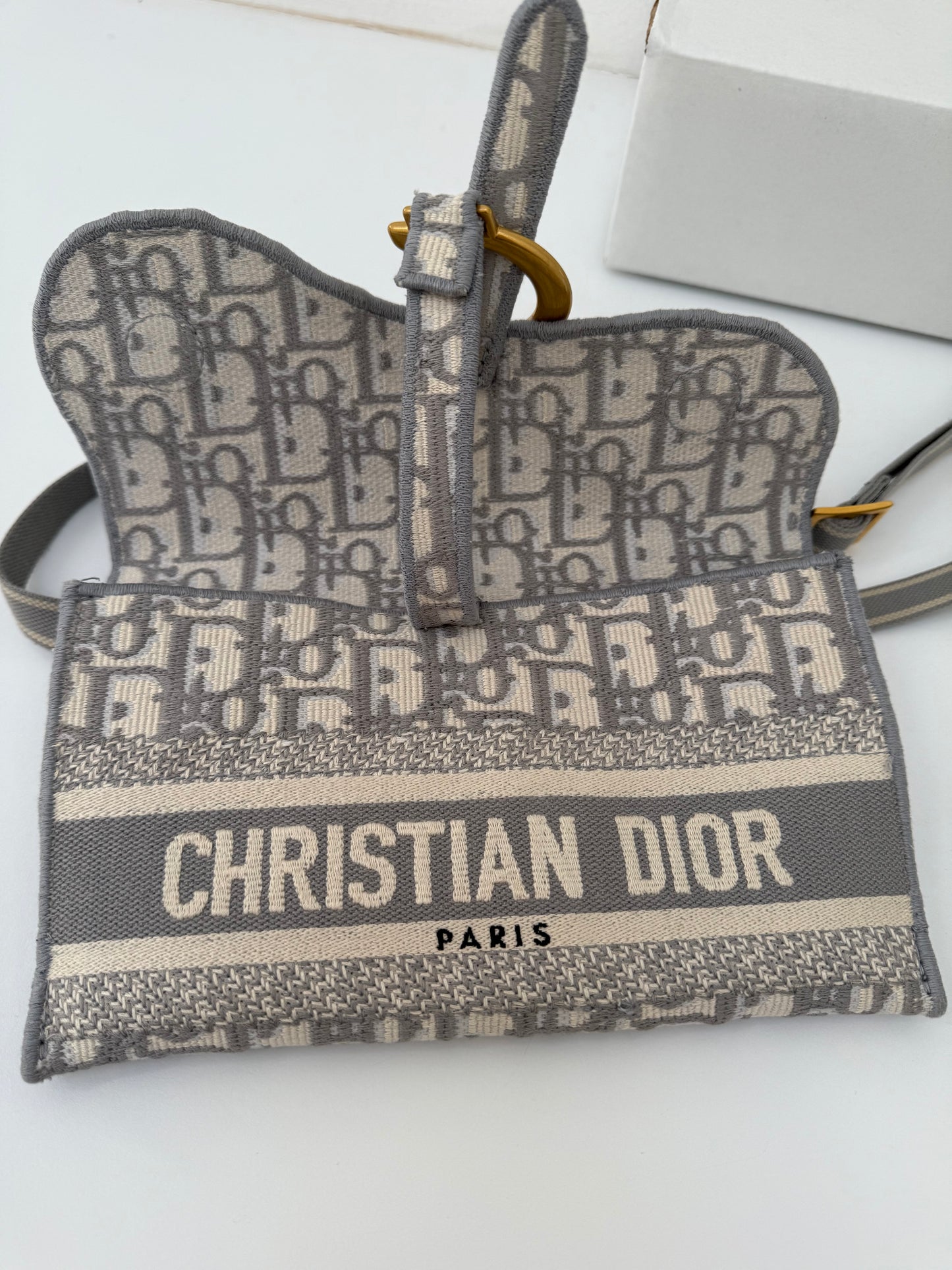 Grey CHRISTIAN DIOR  Oblique Slim Saddle Pouch Belt Shoulder Crossbody Bag