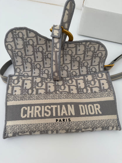 Grey CHRISTIAN DIOR  Oblique Slim Saddle Pouch Belt Shoulder Crossbody Bag