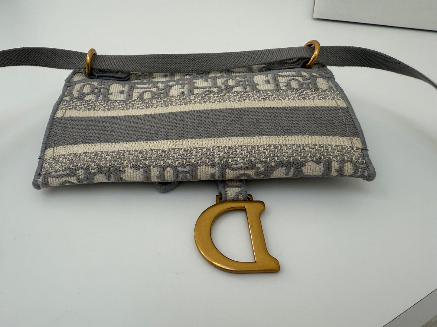 Grey CHRISTIAN DIOR  Oblique Slim Saddle Pouch Belt Shoulder Crossbody Bag